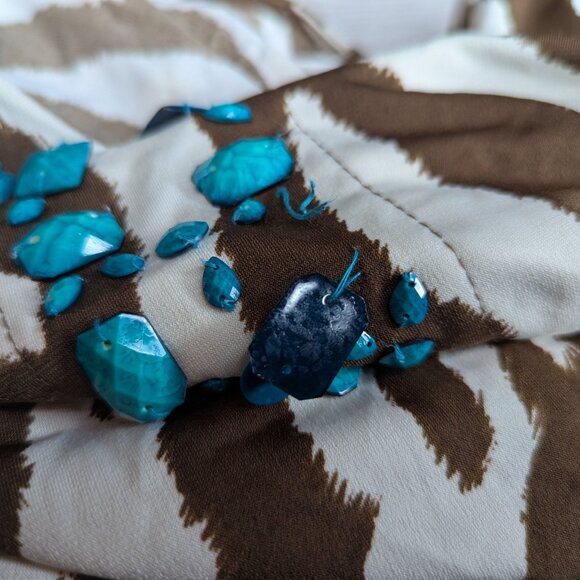 Susan Graver Brown & White Animal Print Long Sleeve Top Turquoise Accent Beads - Picture 10 of 15